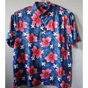 Hreski Golf Polo Shirt Mens Size 2XL Performance Stretch Hawaiian Flowers Bright